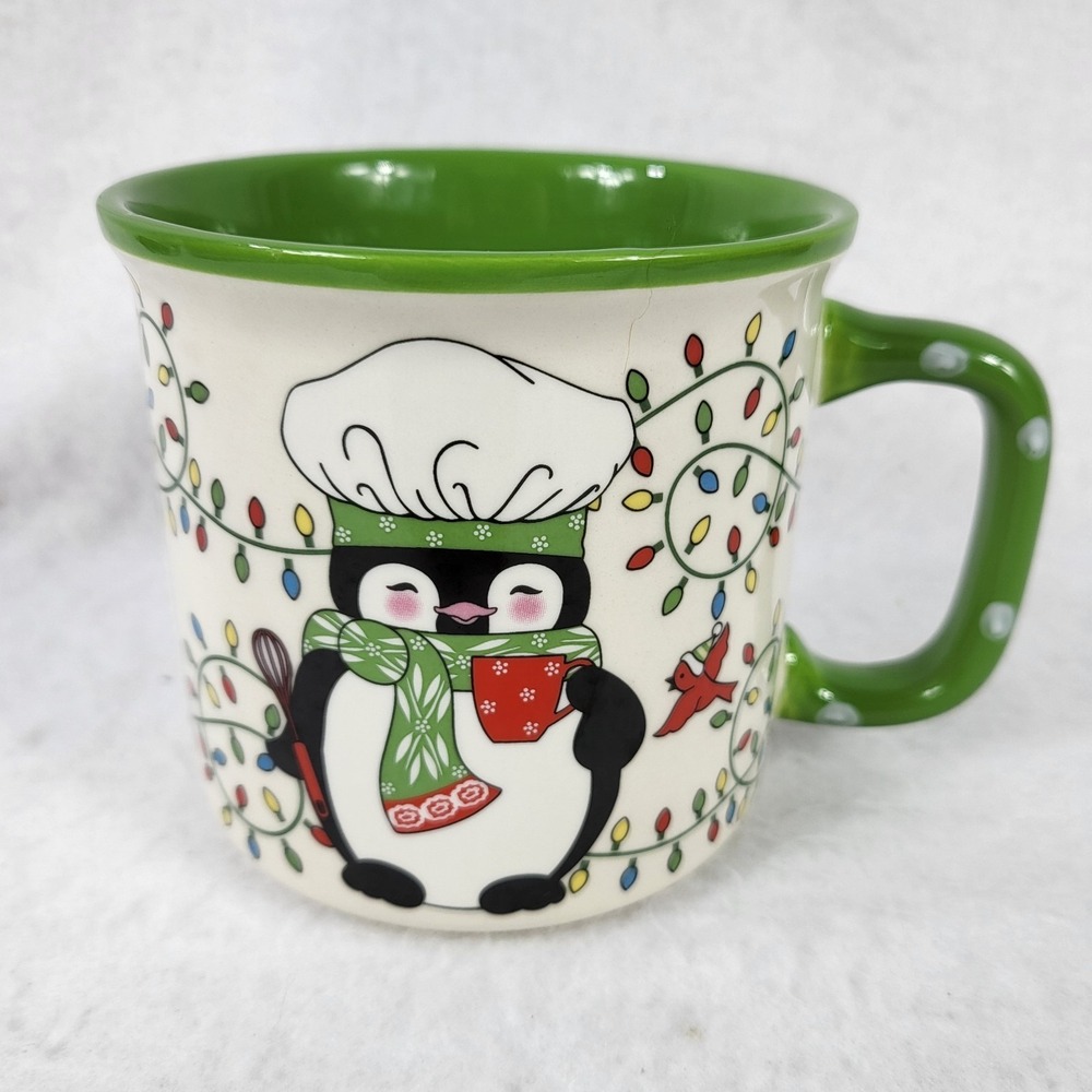 Winter Whitney Penguin Christmas Lights Chef Hat Scarf Cocoa Mug Temptations